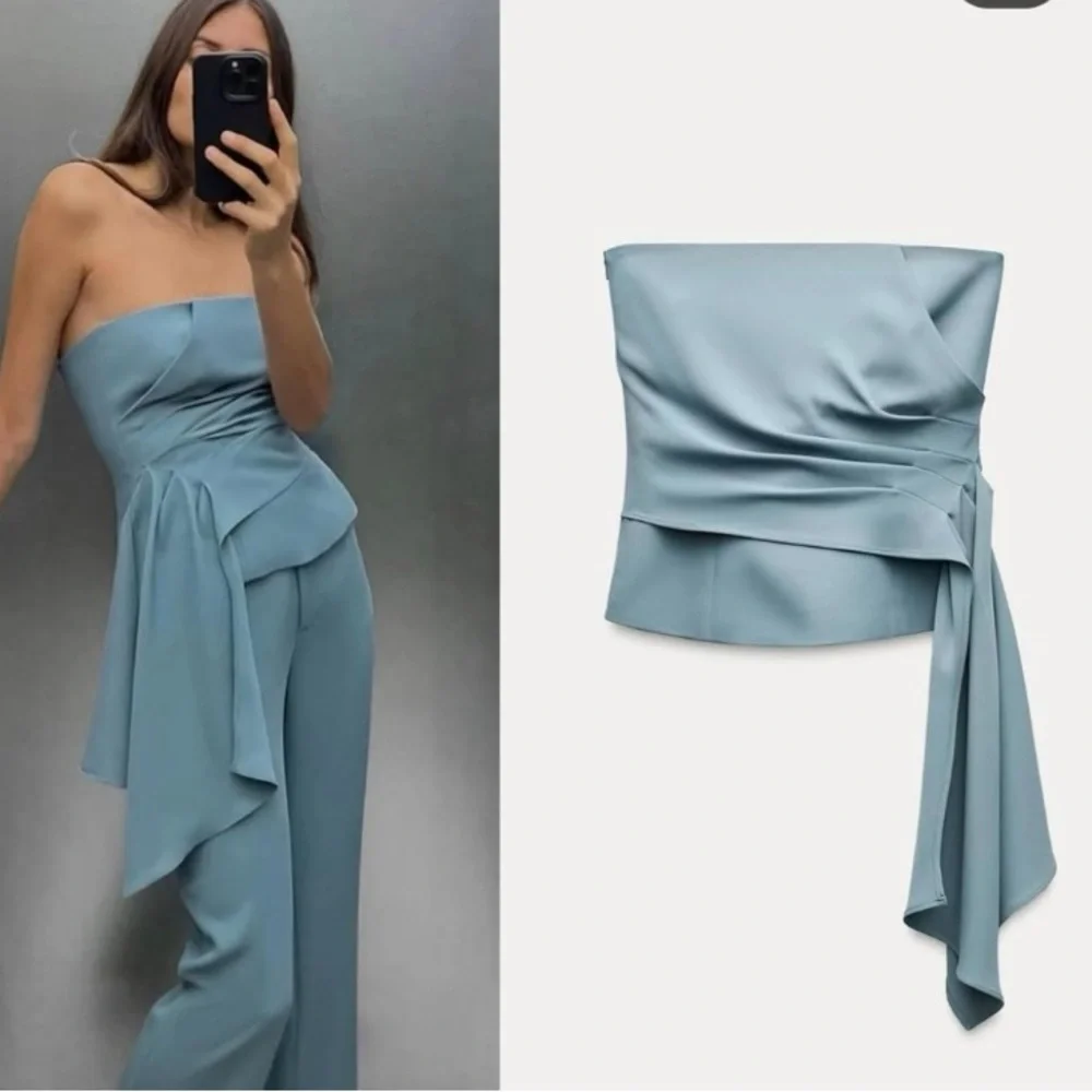 Zara Blue Strapless Crop Top - Picture 1 of 16